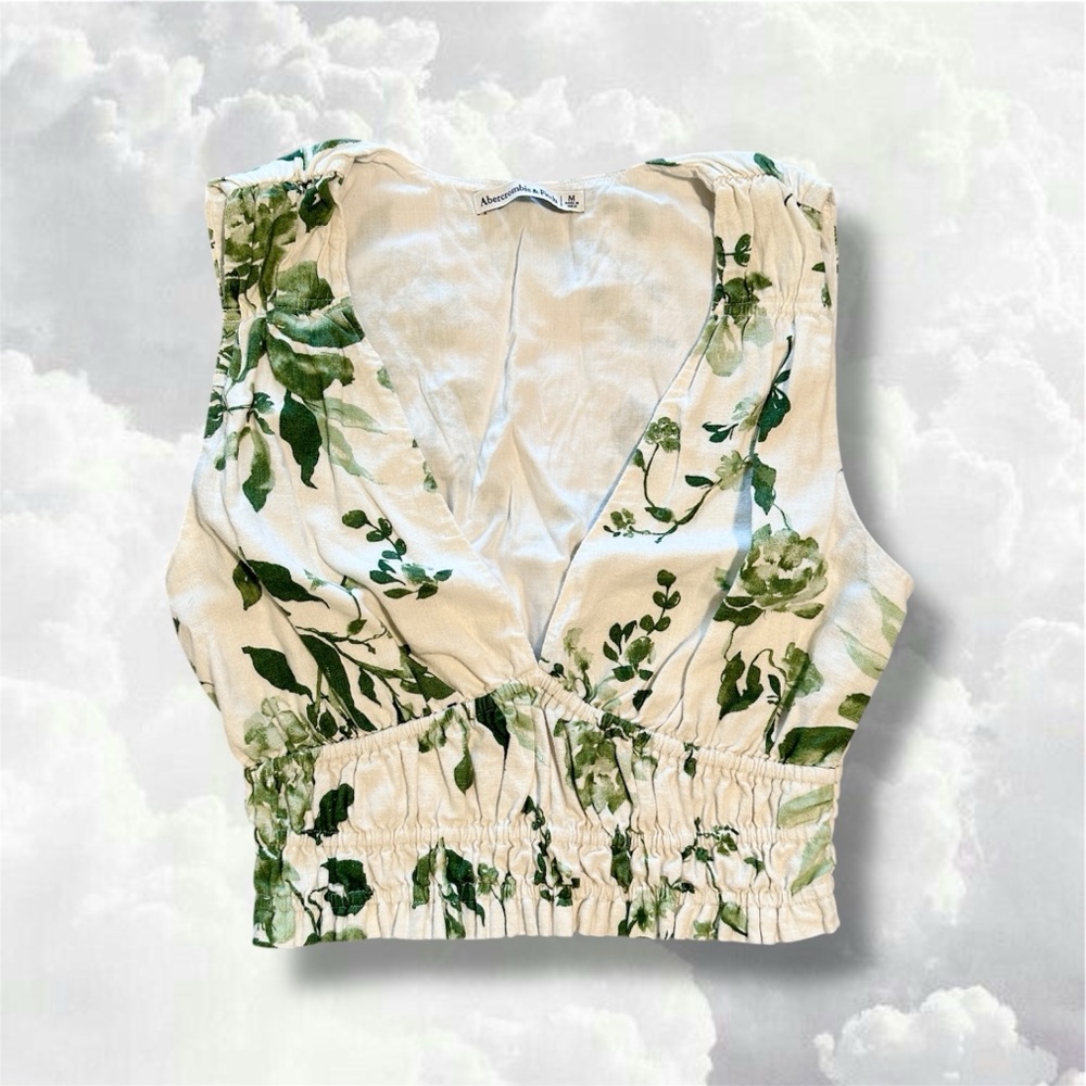 Abercrombie & Fitch Green and Cream Floral Tank
